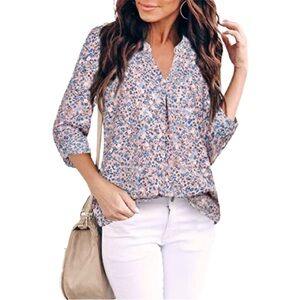 GAHARU 3/4 SLEEVE BOHO BLOUSE - PINK FLORAL SIZE XL (NEW WITH TAGS) A15